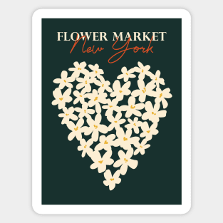 Flower market, New York, Valentine's Day, Heart, Black beige retro art, Aesthetic poster, Abstract flowers Sticker